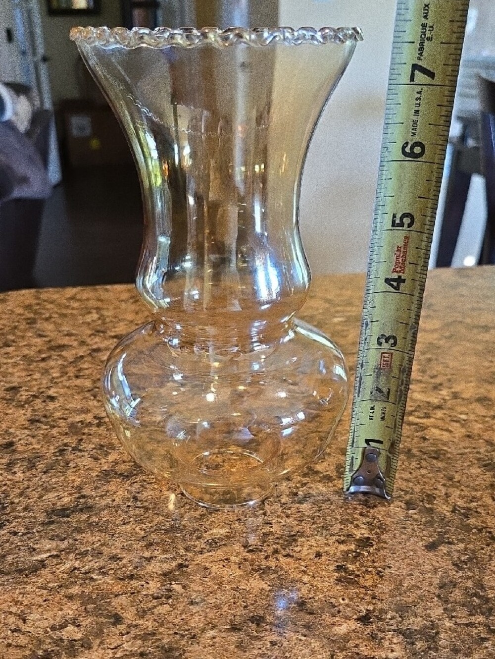 vintage glass hurricane lamp shade rippled top smoke color fancy 1 3/4" dia - Picture 5 of 7